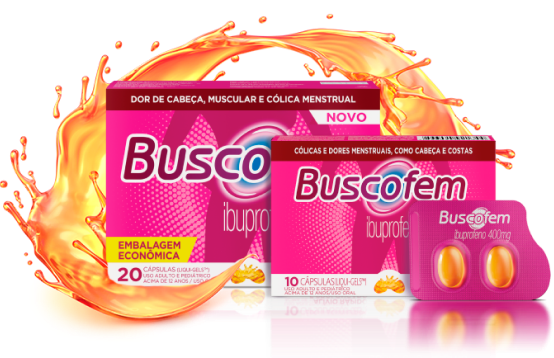 Embalagem de Buscofem em cápsulas Liqui-Gels™.